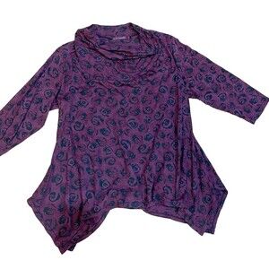 Cut Loose Lagenlook Cowl Neck Tunic Women’s Plus Size 1X Rose Pattern EUC